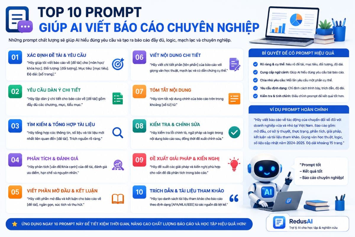 Top 10 Prompt Giúp AI Viết Báo Cáo Chuyên Nghiệp Và Hiệu Quả Hơn